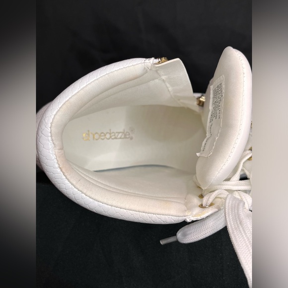 White Faux Snake Skin Wedge Sneakers - Picture 3 of 9